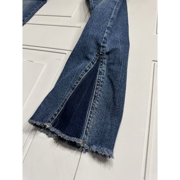 Zara Straight Leg Women's Jeans Size 6 Button Fly Raw Hem Two Tone Bottom - Picture 2 of 6